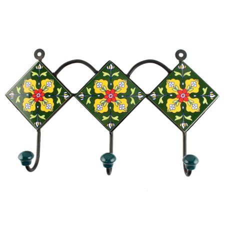 Forest Green Floral Ceramic Tile Hook